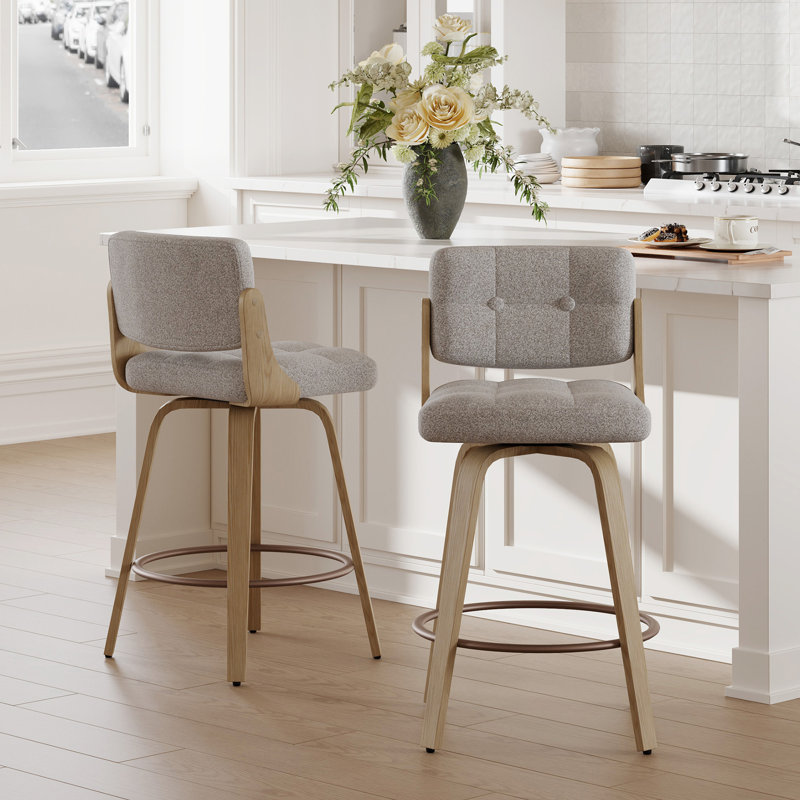 Modern 26" Swivel Counter Stool Upholstered Seat With Sturdy Wood Frame, Gray