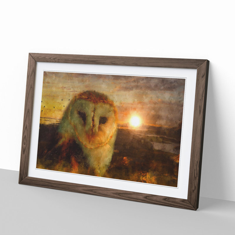 Owl at Sunset - Framed Print, 36cm H x 48cm W x 2cm D, Walnut Framed
