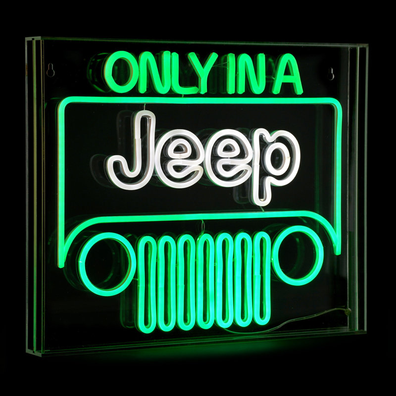 Green and White Acrylic LED Jeep Wall Sign