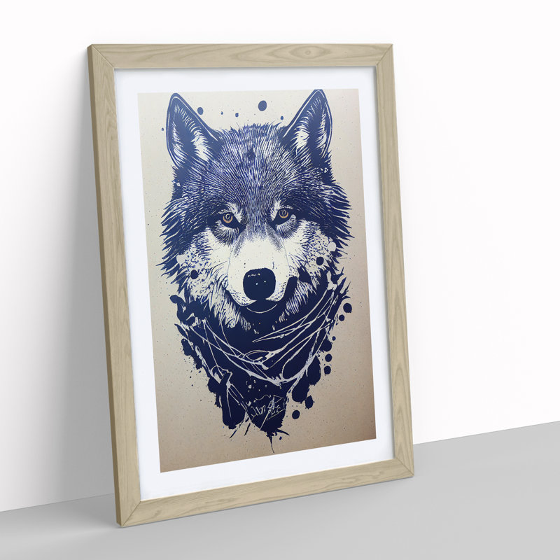 Illustration Of A Wolf - Single Picture Frame Print, 64cm H x 46cm W x 2cm D, Oak Framed