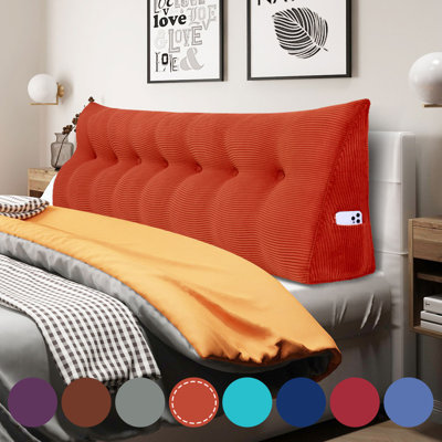 Large Triangular Headboard Reading Wedge Backrest Pillow for King Bed or Daybed