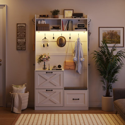 Entryway Hall Tree With Bench And Shoe Storage