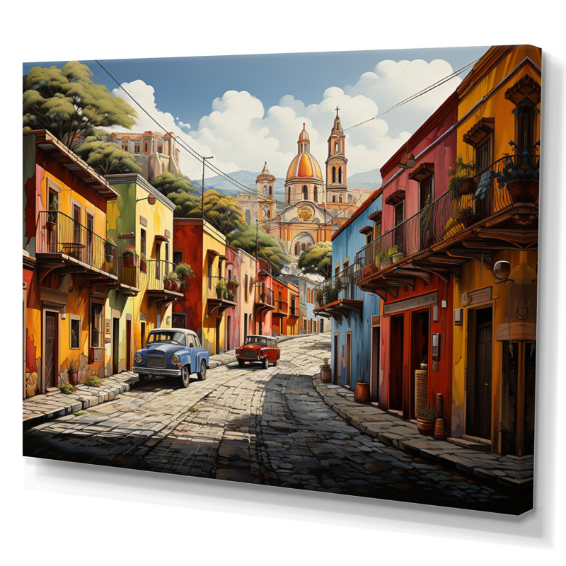 Mexico Mexico Fiesta City III - Art mural Mexique, H 16 po x l 32 po x P 1 po, Toile tendue