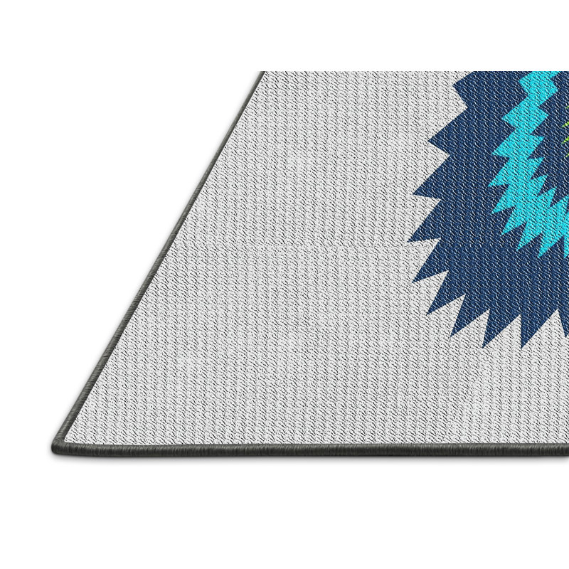 Tapis blanc/bleu/vert à tisser électrique, Rectangle 5 pi x 8 pi