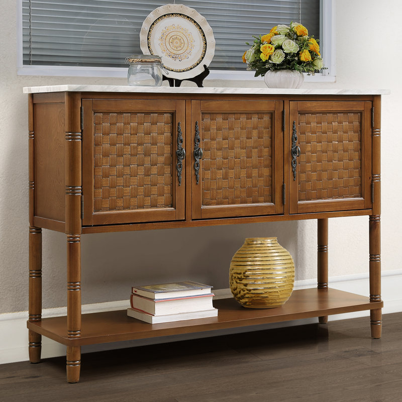 Entryway Table with artificial stone look tabletop 47'' Oak