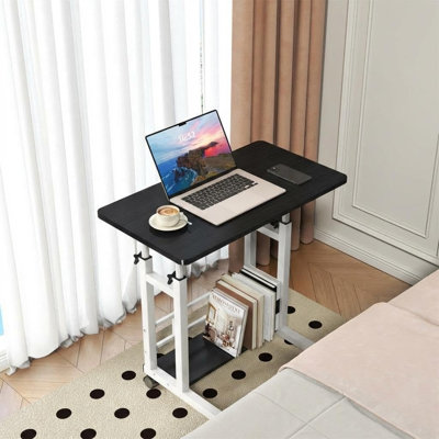 Adjustable Height Mobile Standing Desk,31.5'' Rolling Computer Workstation with Locking Wheels,Portable Perch to Stand Laptop Table- Storage Basket,  for Home Office, Bedroom, Treadmill Use- Black