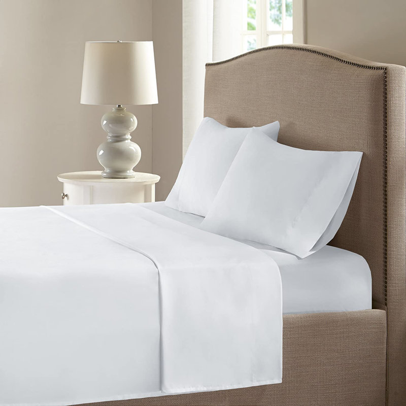  Ensemble de draps pour chambre d'amis 4 pièces 100% coton, Ensemble de draps pour grand lit + un drap-housse , Blanc