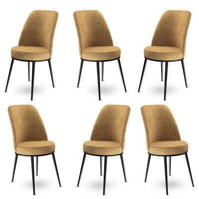 Ensemble de chaises élégantes 6 pièces, cappuccino et noir | Cadre 100% métal, tissu Babyface, 17,7 x 35,0 x 16,5 pouces | Confortable dossier en mousse et dossier en mousse de 22 po | Design moderne pour la salle à manger et les espaces de bureau