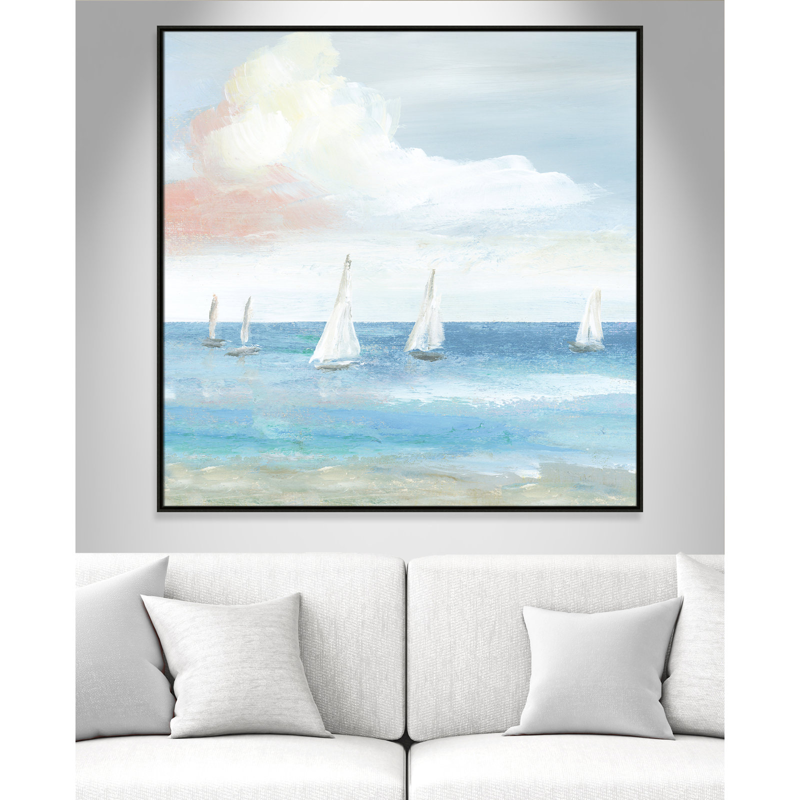 Beach Sail Bliss by Nan - Floater Frame Print on Canvas, 46.5" H x 46.5" W x 2" D, Espresso