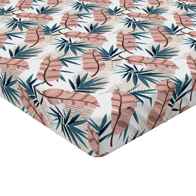 Drap-housse Ambesonne, Drap-housse de taille simple, Ivoire, vert fougère, rosé / floral
