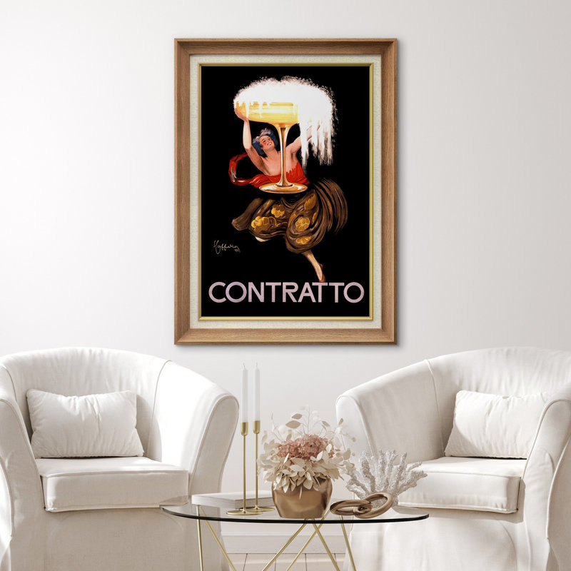 «Contratto Italian Art Deco Wine», affiche d'art européen rétro, impression sur toile encadrée, H 36 po x l 26 po x P 1,5 po