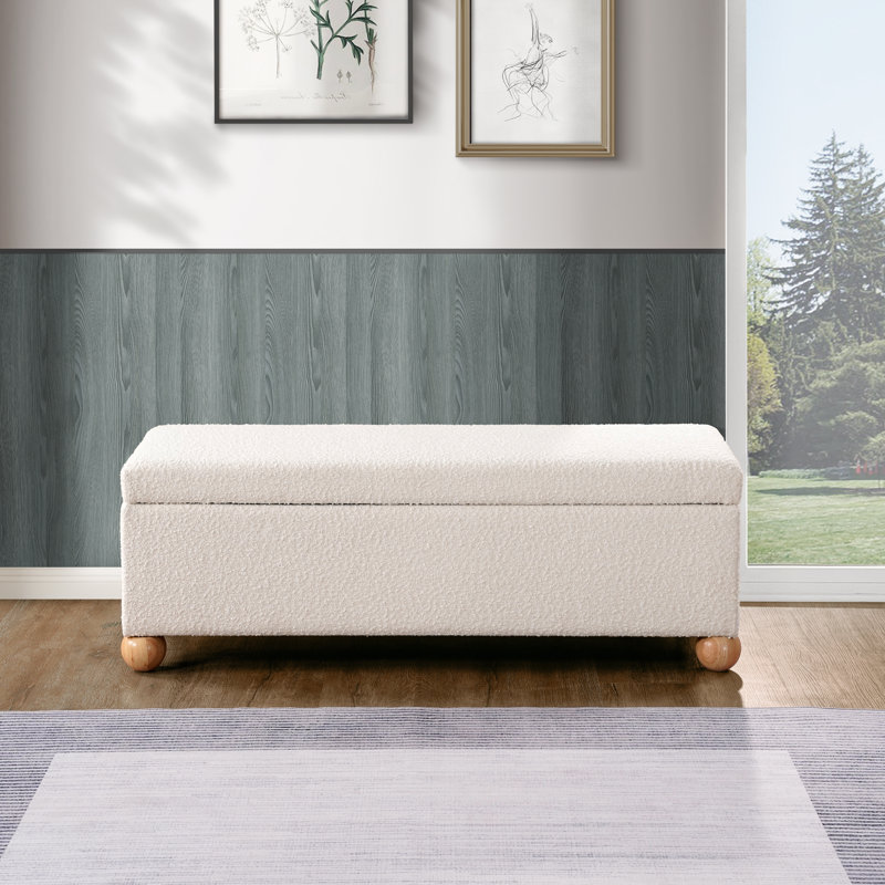 Jarett Boucle Storage Bench With Solid Wood Ball Feet