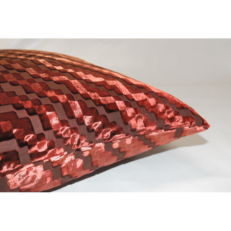 Steps Velvet Square Pillow Cover & Insert, 22"H x 22"W, Paprika Geometric