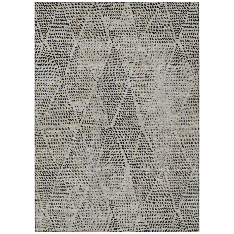 3' X 5' Gray Beige And Black Geometric Washable Indoor Outdoor Area Rug