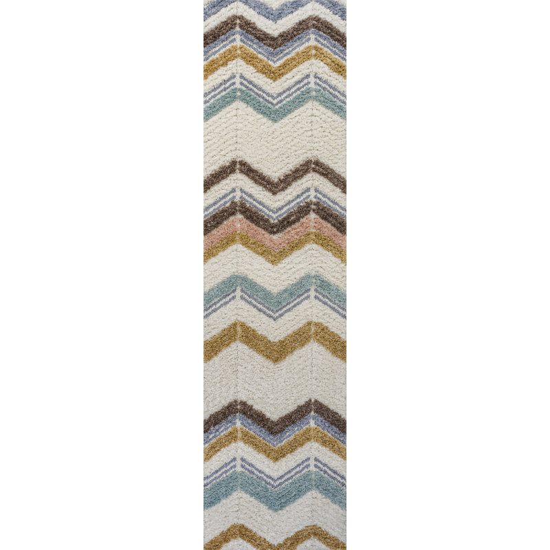 Monterey Chevron High-Low Multi/Cream Rug, Runner 2'2" x 8'