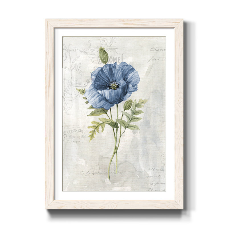 Blue Linen Poppy - Cadre photo, reproduction d'art sur papier, H 44 po x l 31 po x P 1 po, Blanc