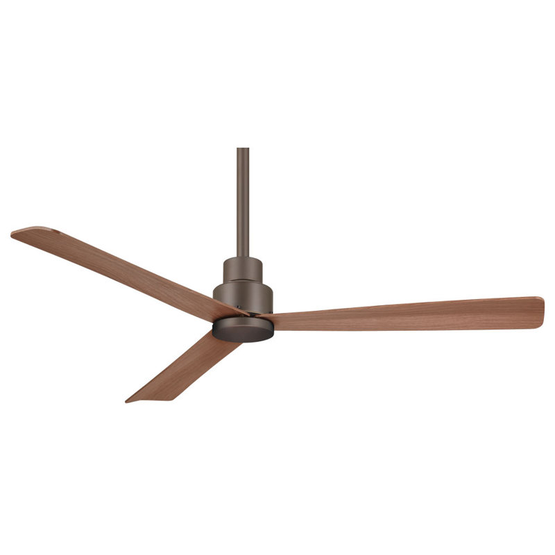 52" Simple 3 - Blade Outdoor Standard Ceiling Fan with Remote Control, Oil Rubbed Bronze 