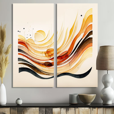 «Burnt Orange Waves Abstract IV», reproduction d'art moderne sur toile 2 pièces