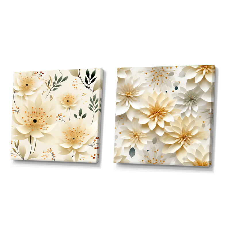 Carnation Mandalas Fleurs Boho Motif IV - Ensemble floral carré de collage de 2, Toile tendue, H 16 po x l 33 po