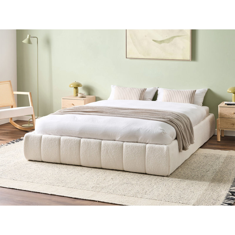 Sahithi Upholstered Lift Up Storage Ottoman Bed, European Kingsize (160 x 200 cm), White Boucle