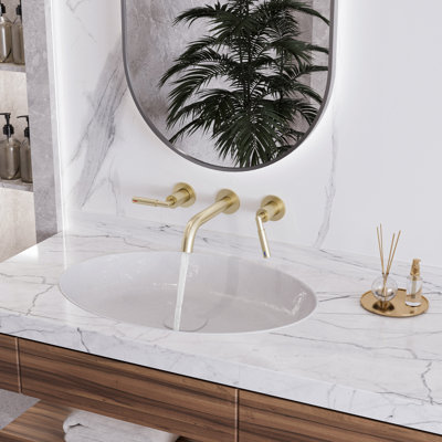 3 Hole Wall-Mounted Bathroom Sink Faucet with Lever Handles