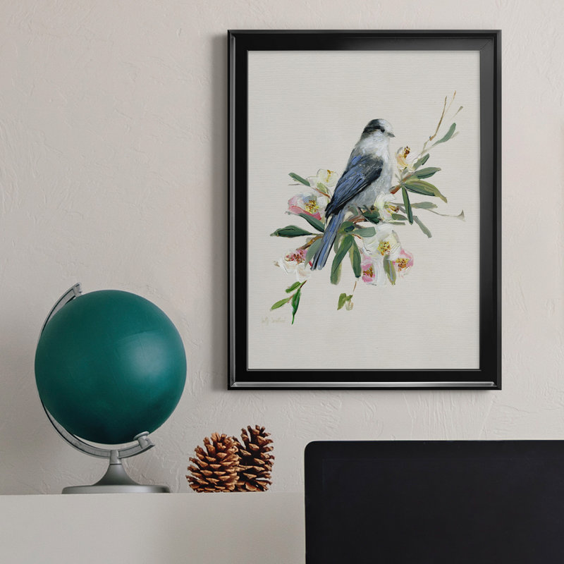 Spring Spring Gray Jay - peinture sur toile encadrée, H 18,5 po x l 24,5 po x P 1,5 po, Noir