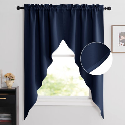 Swag Valances for Windows, Thermal-Insulated Rod Pocket Kitchen Curtains, 2 Panels