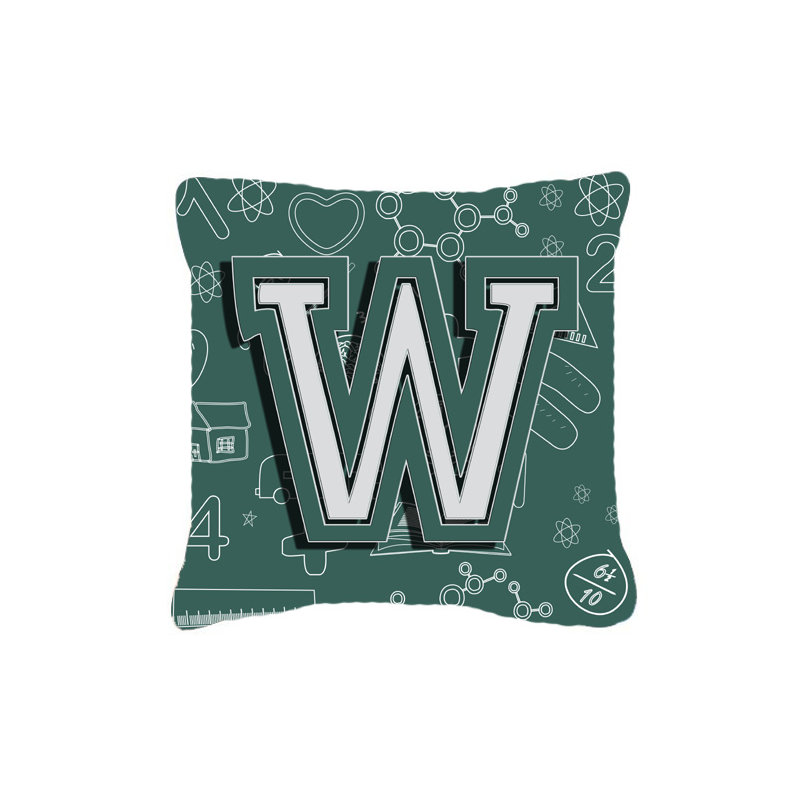Coussin décoratif intérieur/extérieur au dos initial du monogramme à l’école, W, 14" H x 14" L x 4" D