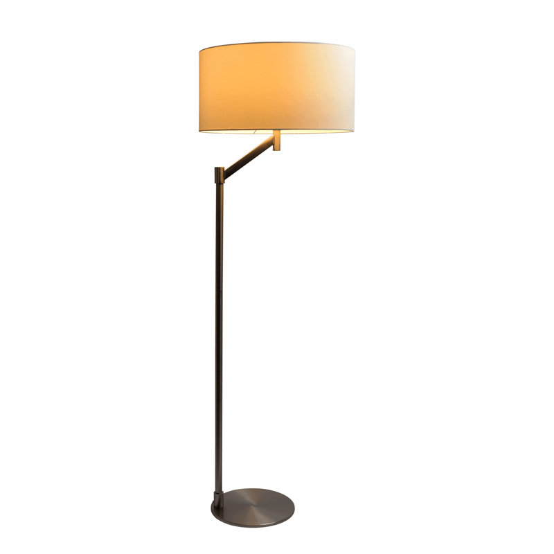 Serene Modern Brushed Nickel Floor Lamp with Rotary Switch - Metal Base and White Linen Shade for Living Room & Bedroom
