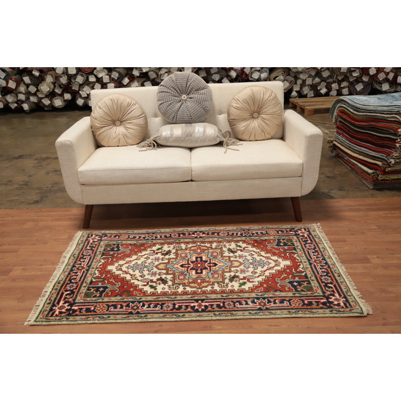 Tapis ivoire traditionnel en laine fait à la main 3 x 5