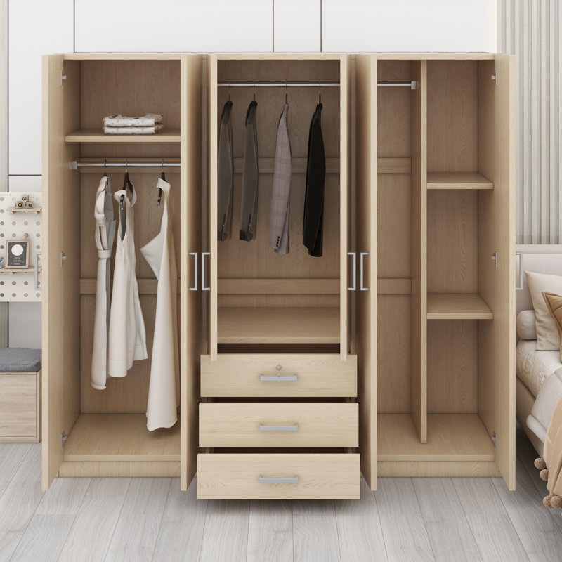 Rangement pour garde-robe en bois à 6 portes avec 6 grands tiroirs, Brun