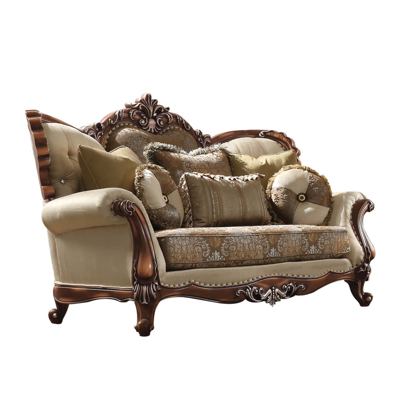Causeuse et coussins décoratifs 74 "en velours brun clair et brun 74"