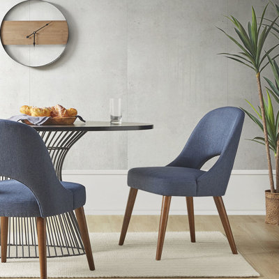 Collection 2 chaises de salle à manger de style moderne, bleu marine, pieds en bois de pacanier massif et 2 chaises d'appoint,