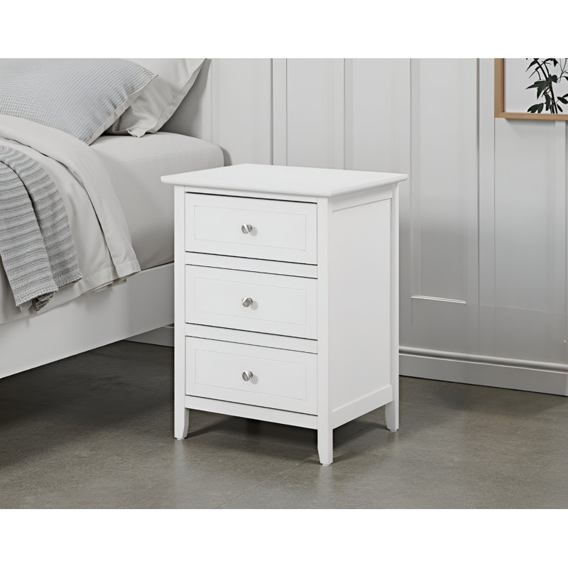 Lublin White 3 Drawers Nightstand, White