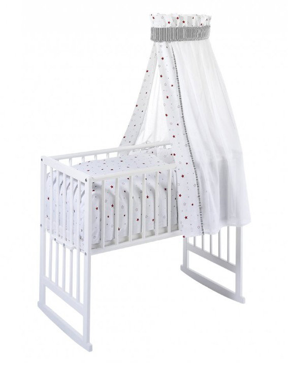 Bassinet with Mattress, Lacquered white with red stars