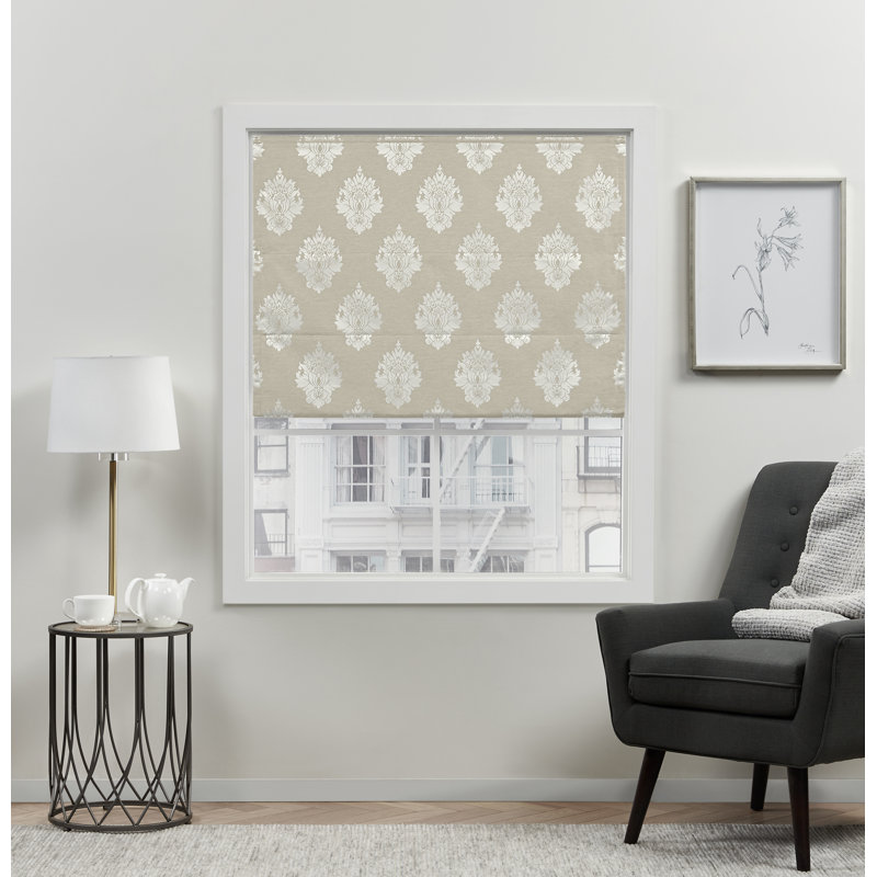 Exclusive Home Marseilles Damask 100% Blackout Roman Shade, Natural, 27"W x 64"L
