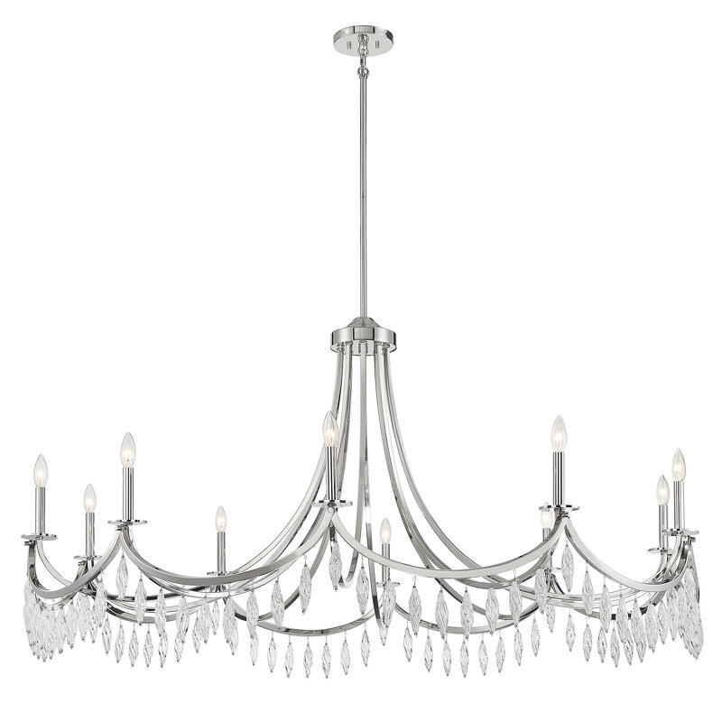 Lustre 10 lumières en laiton chaleureux Kameron, Nickel