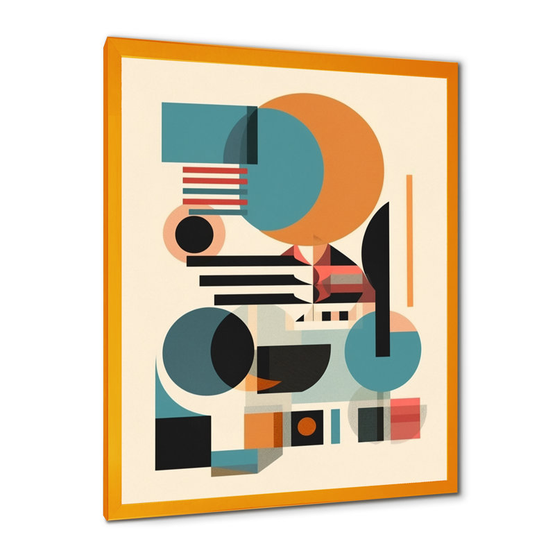 Espace contemplatif orange et bleu I - Minimalisme, art mural, salon, Encadrement doré, H 32 po x l 24 po x P 1 po