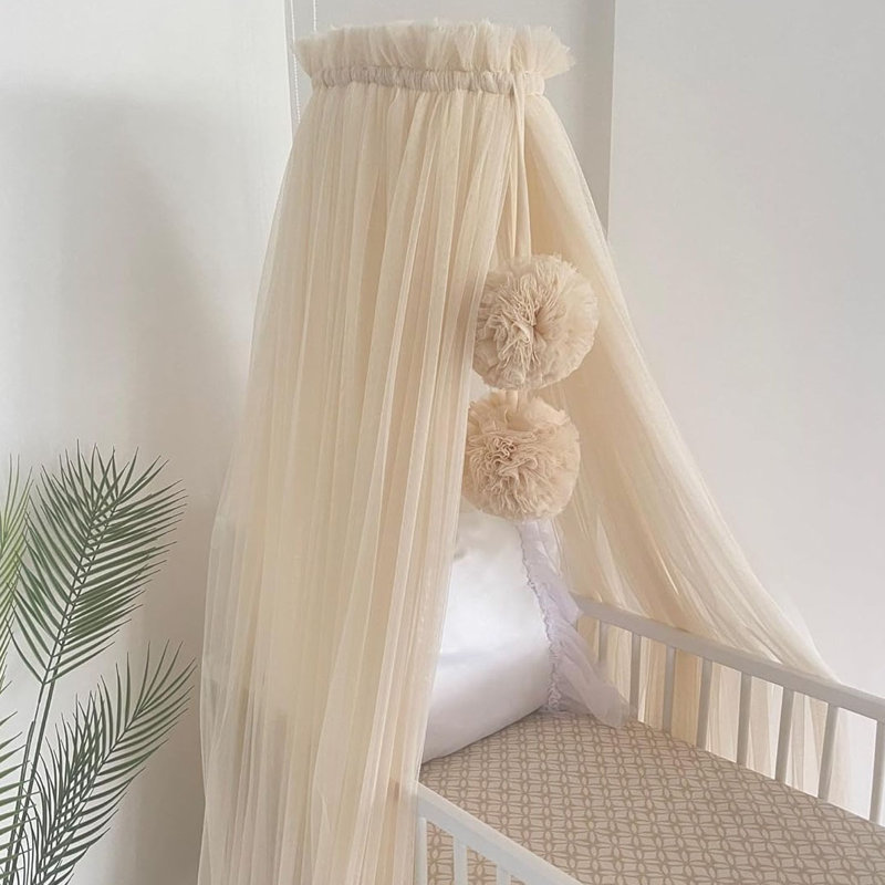 Baby Bed Canopy Mosquito Net, Side Canopy Room Decoration in Premium Light Beige Tulle