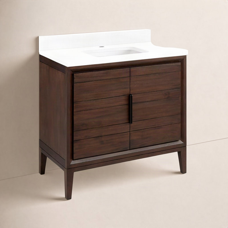 Aliso 36" Single Bathroom Vanity, Single-Hole Centered, Feathered White Quartz, Java