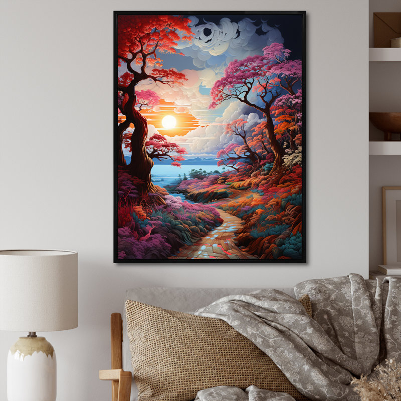 «Sunset Skies Of Wonder Fields II», reproduction sur toile, Encadrement doré, H 32 po x l 16 po