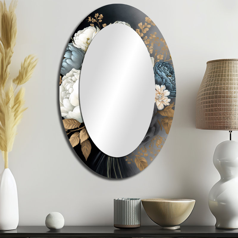 Miroir mural blanc, bleu et gris Pivoine I - blanc, 36 po x 24 po