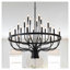 Lustre 24 lumières en fer noir mat avec détails en bois
