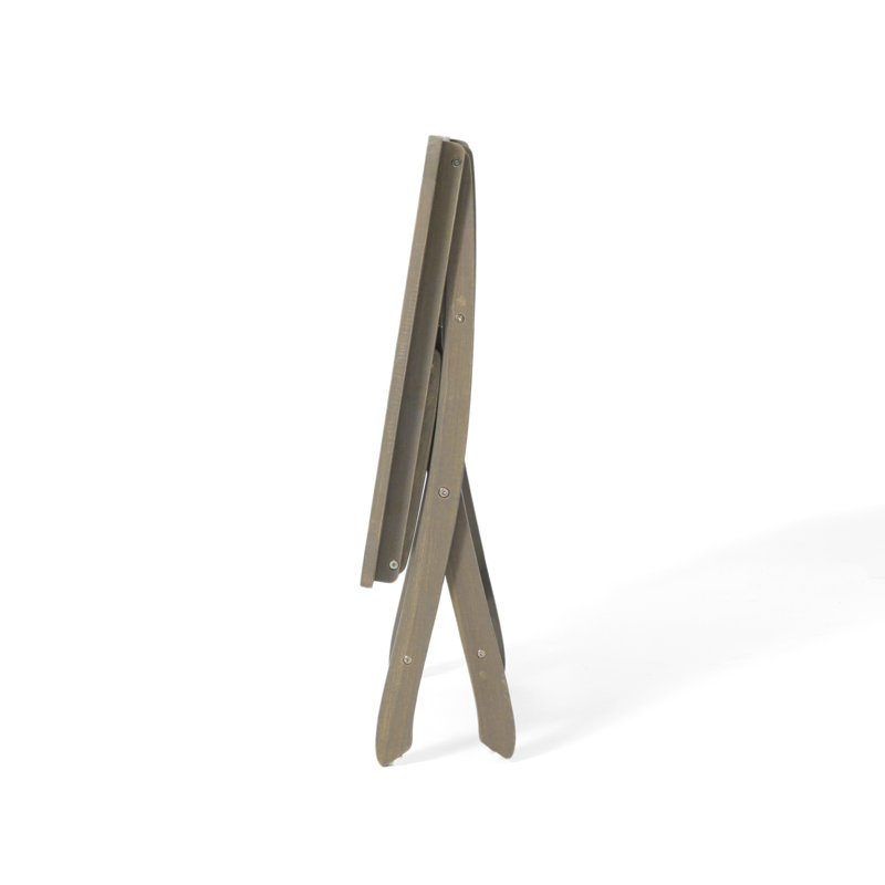 Table pliante grise en bois de 25 po, robuste pour patio, avec design à lattes et repose-pieds gris bistro