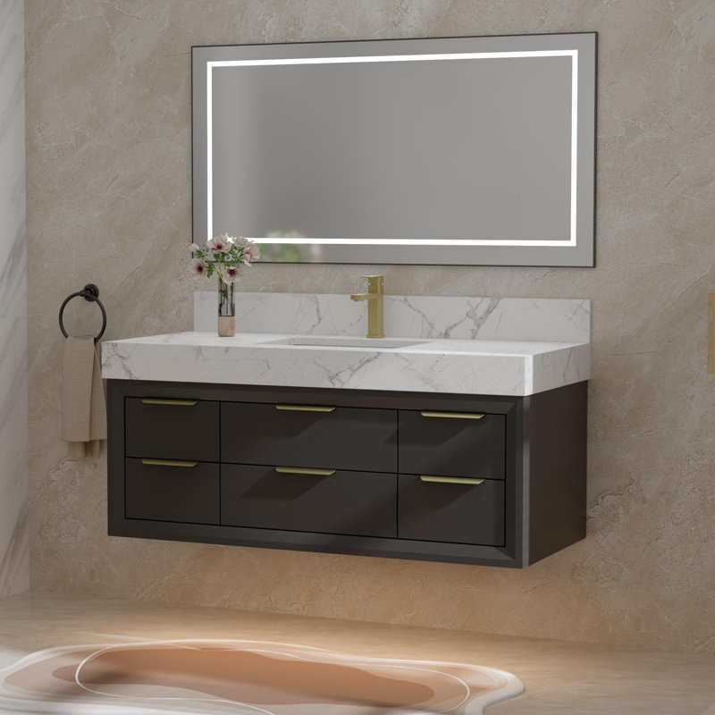 Meuble-lavabo mural 48 po, Black, Bronze Antique
