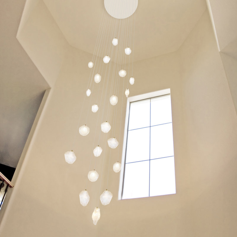 Crystal Glaze 21 - Light Cluster Pendant, Frosted Clear, 96" H x 26" W x 26" D, White