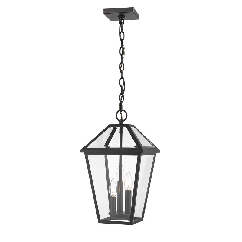 Lanterne suspendue d'extérieur 3 lumières Swerve, Noir, Verre biseauté transparent, H 18 po x l 10 po x P 10 po
