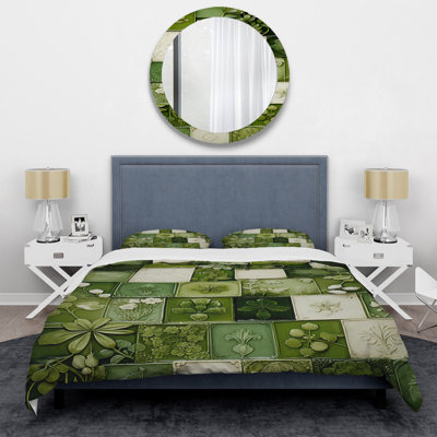 Botanicals Green Floral Tiles II - Abstract Tile Duvet Cover Set