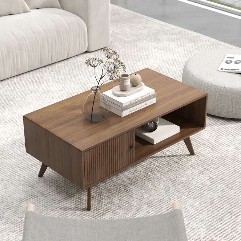 Neil 43" Rectangle Coffee Table With Storage For Living Room, Walnut