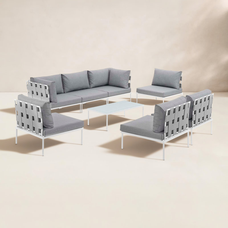 Ensemble de canapé modulaire d'extérieur en aluminium 8 pièces Harmony, Gris